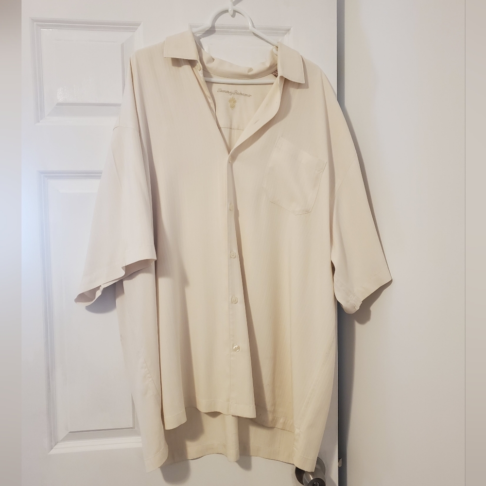 Tommy Bahama XXL Cream Off White 100% Silk Short Sleeve Button Up